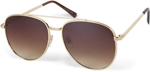 styleBREAKER Damen Piloten Sonnenbrille mit Strass Applikation, getönte Polycarbonat Gläser und Metall Gestell 09020119, Farbe:Gestell Gold/Glas Braun Verlauf