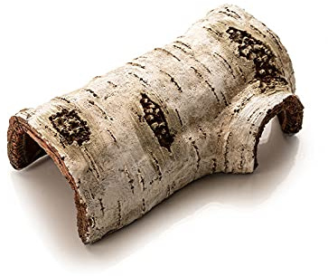 RunXF Artificial Birch Log Hide Medium Reptile Shelter Sleeping Cave 6.8 x 4.5 x 3 in Wood Shape Gecko Hideout Basking Platform Terrarium Landscaping Ornament (M)