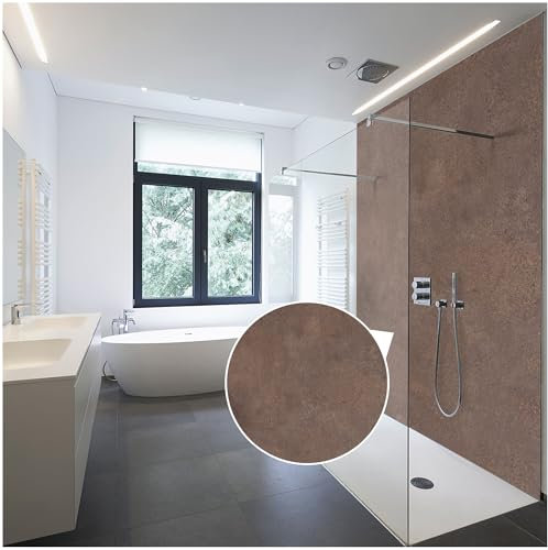 WALLando Premium Duschrückwand 250 x 100 cm – Einfach zu montierende Wandverkleidung für Dusche & Bad – Hochwertige PVC-Duschwand in Steinoptik, seidenmatt – Rostbraun