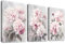 3 Pcs Wooden Framed Blush Grey Pink Canvas Wall Art Pink Hydrangeas Peonies Floral Blossom Canvas Painting Pictures for Living Room Bedroom Bathroom Hallway Home Wall Decoration 90x40cm(12x16x3pcs)