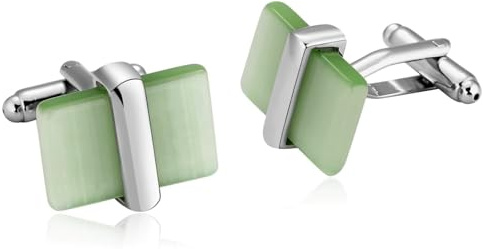Gemelli per matrimonio, argento, gemelli rettangolari in acciaio inox, per smoking, camicia, accessori da uomo, colore verde, con scatola, 2 x 1.6 cm, Nessuna pietra preziosa