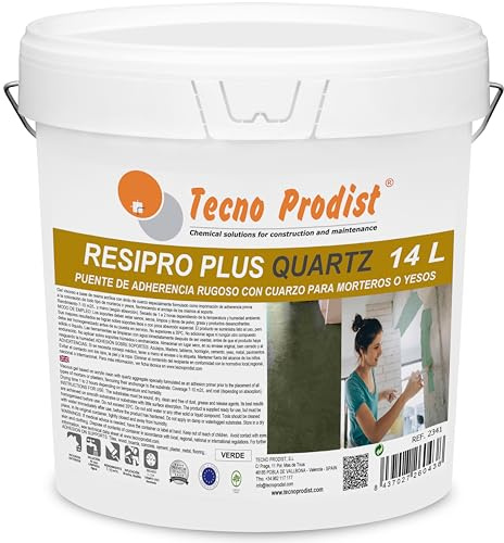 Tecno Prodist - RESIPRO PLUS QUARTZ (14 Litros) Resina Puente de Unión con Cuarzo, adhesión rugosa sobre soportes lisos porosos y no porosos, para aplicación de morteros, yeso, baldosas, etc (Verde)