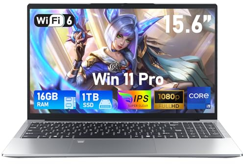 FUNYET Ordenador Portátil i9-11900H Procesador 8 Cores 15.6 Pulgadas Gaming Laptop 16GB DDR4 1 TB SSD IPS 1920×1080 Win 11 Pro con RJ45 Type-C WiFi 6 BT 5.2 USB 3.0 Teclado Retroiluminado 180 Grados