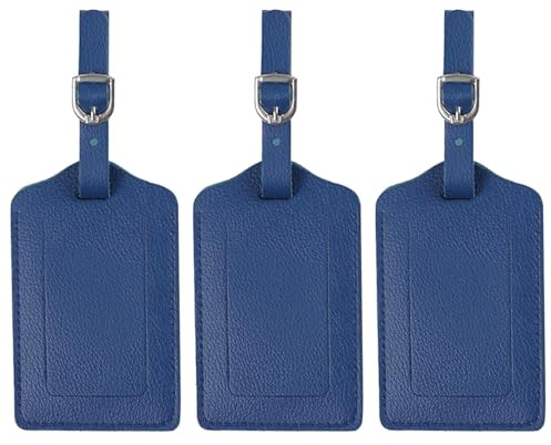 3 etichette per bagagli, in pelle, per valigie, ultra leggere e anti-smarrimento, con cinghia regolabile, accessori da viaggio per bagagli registrati, bagagli a mano e borse (blu)