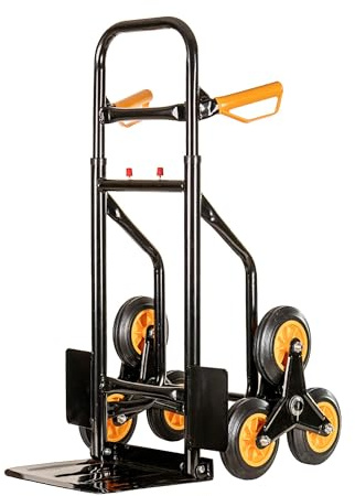 IlGruppone Carrello Portapacchi per Scale Pieghevole con 6 Ruote in Gomma Portatutto capacità Carico 150 kg Altezza Regolabile - Arancio