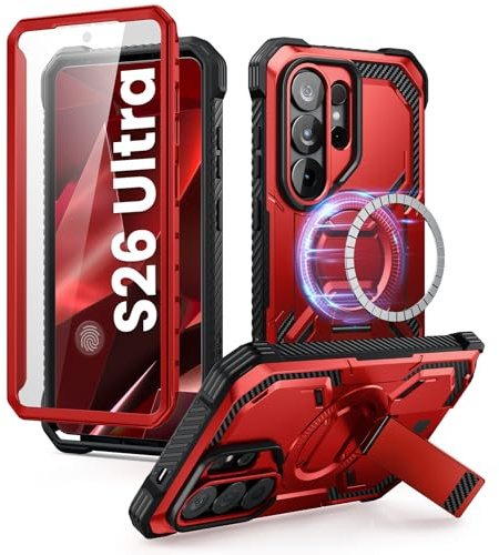 i-Blason für Samsung Galaxy S26 Ultra Hülle Kompatibel mit Magsafe Bumper Case 360 Grad Handyhülle Robust Schutzhülle (Armorbox) mit Displayschutz und Ständer für S26 Ultra 6.9'', Rot