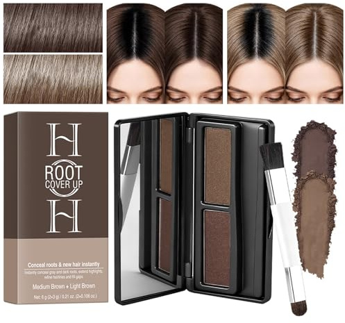 Root Touch Up Medium & Light Brown – Polvere per attaccatura dei capelli – Correttore impermeabile per cuoio capelluto e copertura dei capelli grigi con specchio – polvere fine bicolore per ombre viso