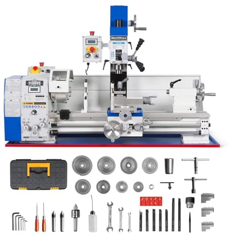 Mechmaxx 2 HP 11'' x 30'' Combination Lathe Milling Drilling Machine Brushless Motor, 1.5'' Spindle Bore, 0-2000 RPM Variable Speed, High Precision Benchtop Lathe for Metalworking, 1130VC