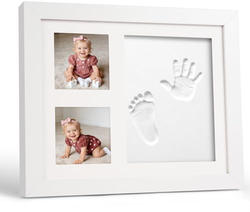 Vicloon Baby fotavtrycksram, baby fotavtryck kit för nyfödd, souvenir fotoram, personlig födelsegåva (tre hål)