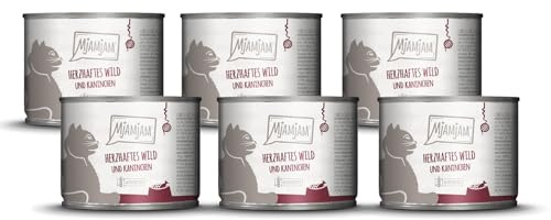 MjAMjAM - nourriture humide premium pour chats - gibier copieux et lapin aux myrtilles fruitées, paquet de 6 (6 x 200 g), sans céréales avec supplément de viande