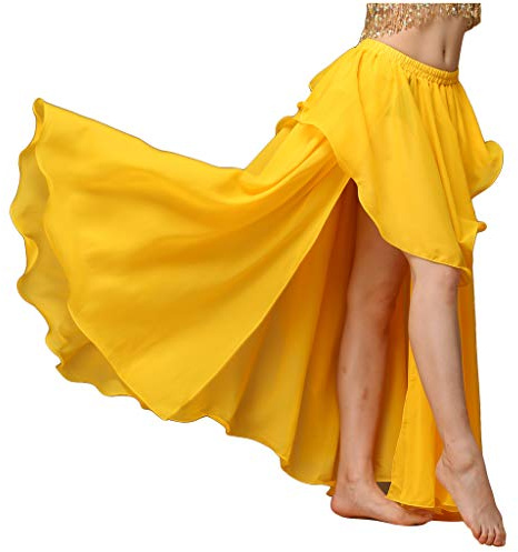 Baisdan Jupe de Danse Orientale en Chiffon pour Femme, Jupe Flamenco Élégante pour Pratique, Cours, Spectacle et Performance Scénique Jaune