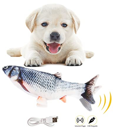 Bikirin Juguetes del Perro [Peluche de juguete eléctrico de simulación Fish con carga USB] Productos Interactivos Interesantes para Perrito Domésticos Ideal para Morder, Masticar y Patear