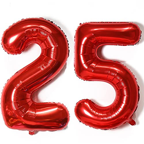Globos número 25, globo número 25 rojo globos 25 cumpleaños deco Mujer globo de aluminio 25 globos número 25 rojo XXXL 40 Globo inflable gigante de helio 25 años cumpleaños deco Mujer rojo decoration