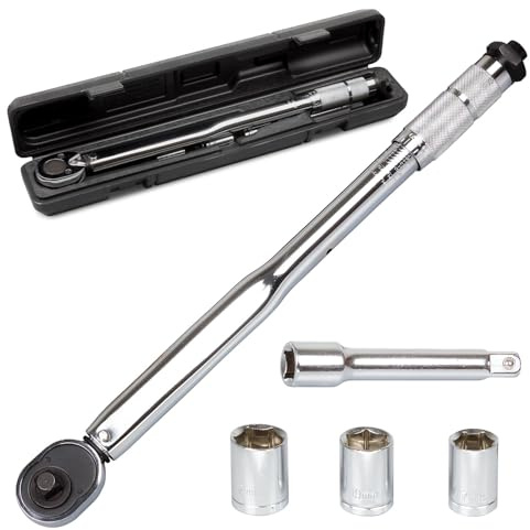 hanSe Drehmomentschlüssel Set, 1/2 Zoll, mit 17mm, 19mm, 21mm Nüssen, 5 Zoll Verlängerung, im robusten Koffer, ideal für Auto, Fahrrad, Motorrad, Heimwerker und Profi Anwendungen