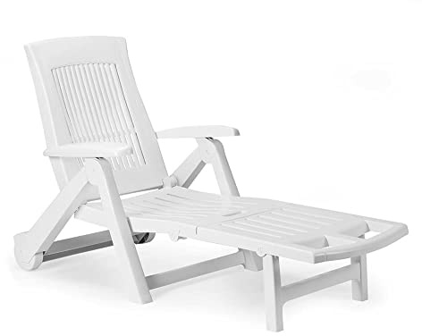Dmora - Sonnenliege Livorno, verstellbarer Garten-Liegestuhl mit Rollen, Outdoor-Liege, 100 % Made in Italy, 195 x 72 x 101 cm, Weiß