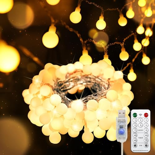 suddus Globe String Lights, 100 Led String Lights Plug in, Indoor Fairy Lights for Classroom, Backyard, Patio, Garden, Party, Bedroom, Living Room,Wall, Warm White