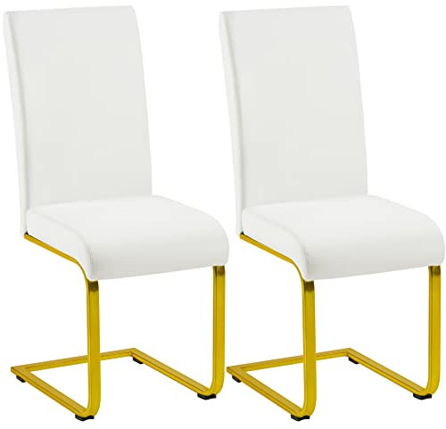 Yaheetech Esszimmerstühle 2er Set Esszimmerstuhl Schwingstuhl Freischwinger, 135 kg belastbar weiß Kunstleder