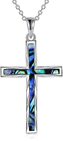 YAFEINI Kreuz Kette für Damen Sterling Silber Kreuz Anhänger Halskette Abalone Muschel Kreuz Schmuck Geschenke für Mädchen Männer (Abalone Muschel Kreuz 3)