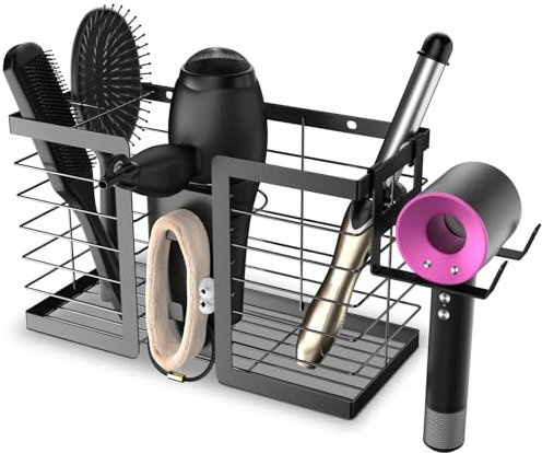 Hair Dryer Holder,Hairdryer Holder Station,Metal Holder for Hair Dryer and Straightener Holder,Hair Accessories Organiser Storage ,Holds Hair Bands, Flat/Long Blow Dryers, Curling Irons, Combs, Etc
