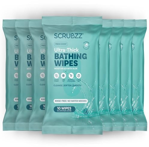 Extra Large Bath Wipes for Adults No Rinse - 80 Disposable Body Cleansing Cloths for Men, Women & Elderly - Great for Gym, Camping, Post Surgery