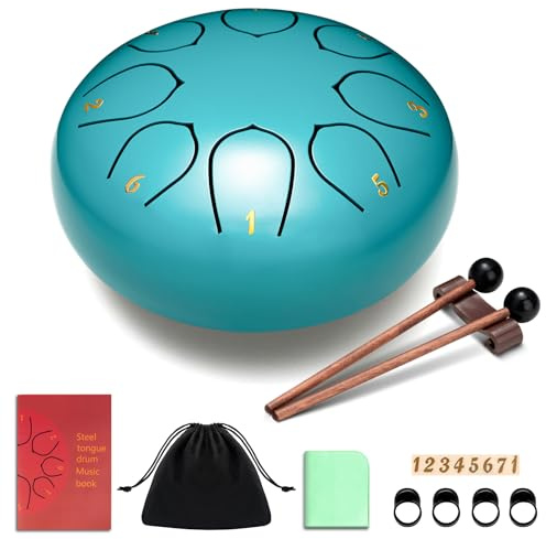 CAHAYA Tambor de lengua de acero C-Key: tambor de mano de acero de 15,2 cm con 8 notas con libro de música, mazos de tambor, púas de dedo y bolsa de transporte, azul lago
