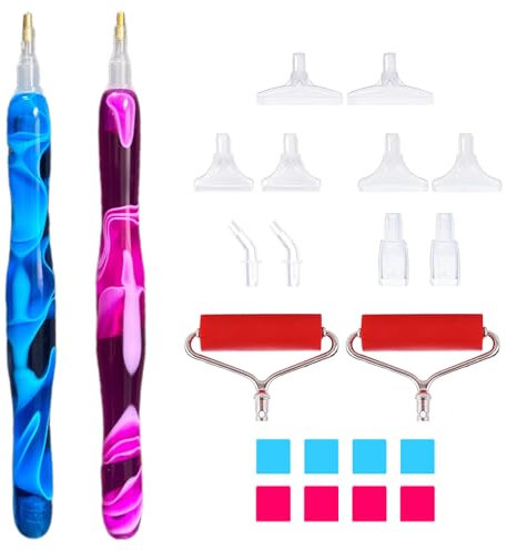 5D Diamant Painting Stifte Set,Kunstharz Diamant-Malstift,Diamond Painting Zubehör mit Diamant Malerei Kleber Ton,Ersatz Stiftköpfen und Roller für Nail Art Kunst Strasssteine und DIY Handwerk