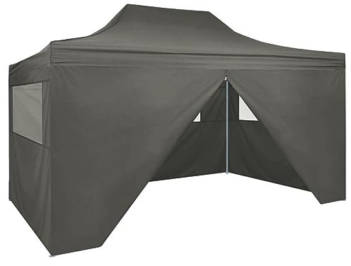 Gecheer Pop-up vikbart tält med 4 väggar 3 x 4,5 m grå antracit - utomhus tält strand lusthus paviljong trädgård paviljong för camping, fester, utomhus, typ 1