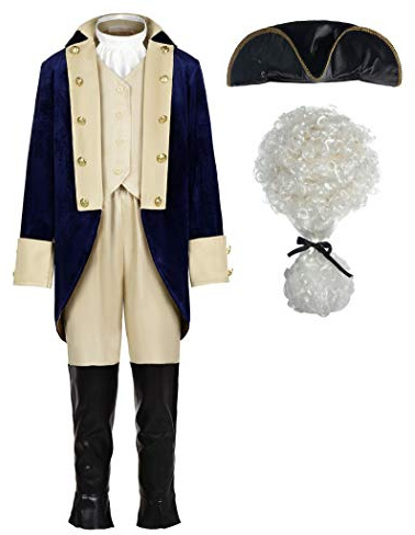 ReliBeauty Washington Costume Boys Hamliton American Colonial Uniform with Wig 160