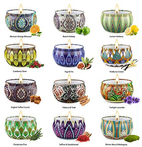 Set di 12 candele profumate, set regalo per donne, 2,5 oz, candele di cera di soia, per casa, da viaggio, per alleviare lo stress, yoga, aromaterapia, compleanno, decorazione lavanda