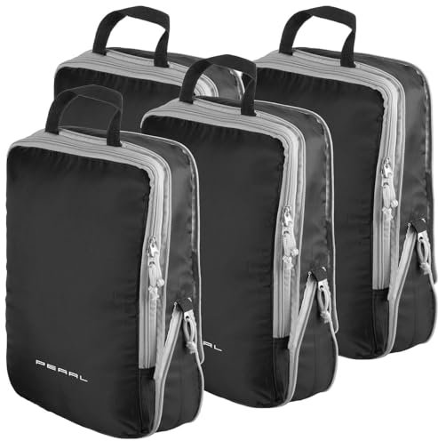 PEARL Kompressionstaschen: 4er-Set Kompressions-Packtaschen für Handgepäck, Größe L, 37x27x7 cm (Gepäck-Koffer-Organizer, Reisegepäcke, Umhängetasche)