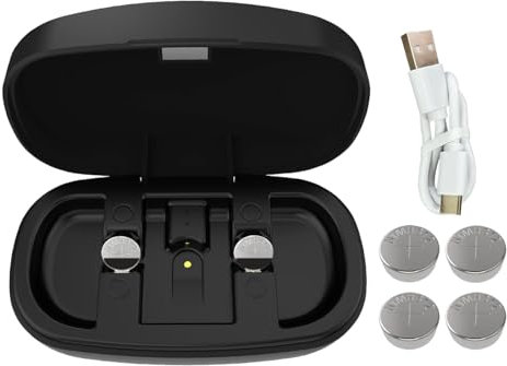 Baterías recargables para audífonos y cargador para amplificadores de audífonos 312, cargador de batería, estación de estuche de viaje con 4 baterías recargables de zinc plateado tamaño 312 botones