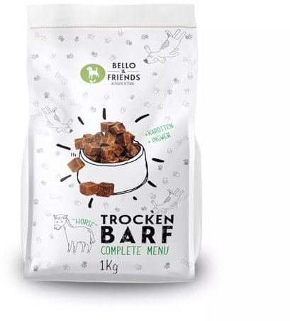 Bello & Friends Trockenbarf Complete Pferd, Hundefutter luftgetrocknet ohne Zusätze, Trockenfutter mit Obst und Gemüse, 1 kg