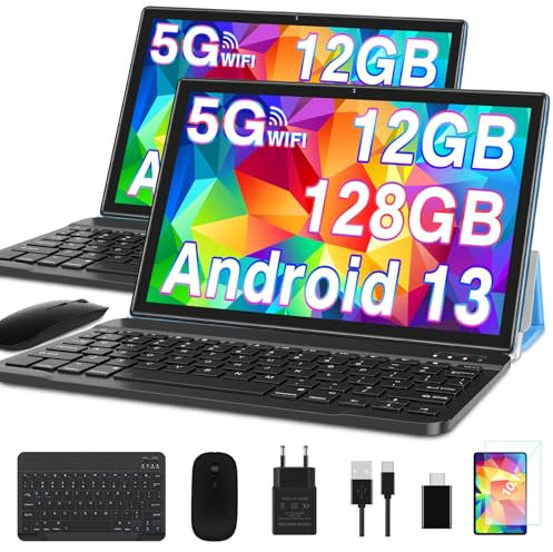 SUAAT Tablet Android 22GB RAM+128GB ROM(2TB TF),tablets 10 Pollici, 8000 mAh,Octa-Core T606, 2.0Ghz, WiFi5G+2.4G, GPS, 8MP + 5MP, Bluetooth 5.0,Cast, Tablet PC con Custodia, Tastiera e Mouse, Blu
