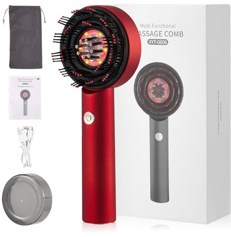 Kopfmassagegerät Kopfhaut Massagebürste Elektrisch, Applikator Haare Scalp Massager (Rot)