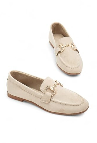 Women's Loafer Flat Comfortable Faux Suede Work Shoes,Cute Penny Loafer Slip On Ballet Flat, Women Shoes, Barefoot Shoes Women Beige (11)