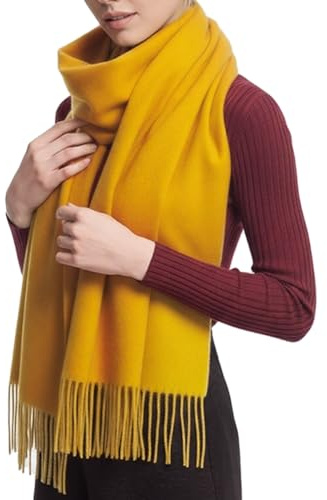 PFLife Sciarpa Donna Lana 200×70cm Tocco Cashmere Invernale Calda Morbida Oversize con Confezione Regalo Elegante Scialle (Giallo)
