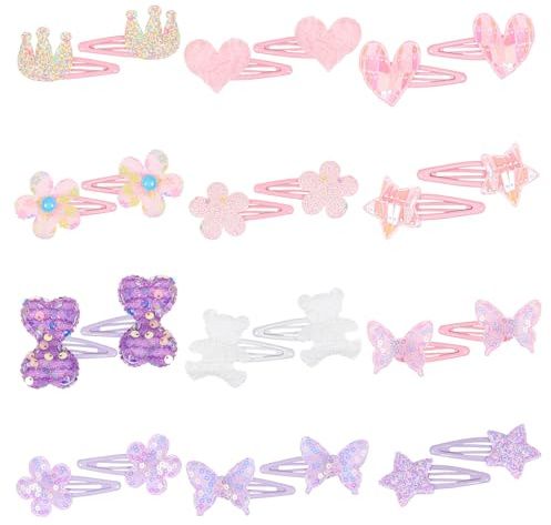 12 Pairs Hair Clips for Girls, Colorful Sparkly Hairclip Cute Mini Hair Barrettes Accessories for Women Girls Baby Toddler, Bangs Strong Grip Small Tiny Shaped Hairclips