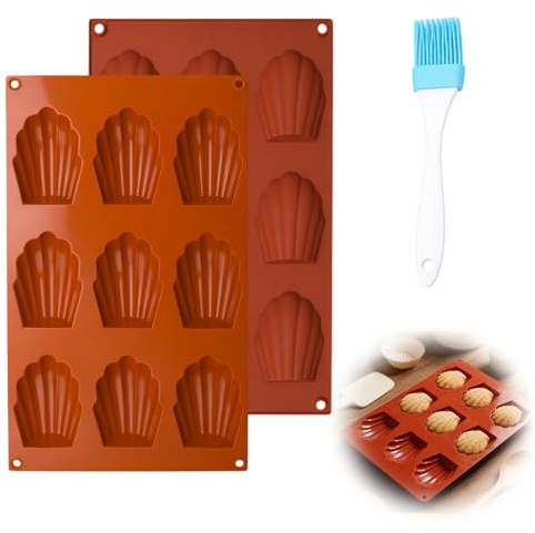 Supecesorio Madeleine - Molde de silicona para magdalenas, 9 cavidades en forma de concha, antiadherente, molde para magdalenas, chocolate, galletas, chocolate, caramelos, pudín