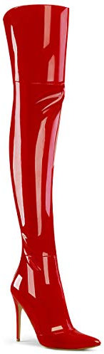 Pleaser COURTLY-3012 Damen Overknee Stiefel, Stretch Lack Rot, EU 38 (US 8)