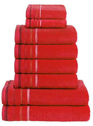 PANA® Frottier-Serie Jasmina • Frottee Handtücher Set • 2 Gästetücher + 4 Handtücher + 2 Duschtücher aus 100% Baumwolle • Weiches Handtuch Set in hochwertiger Qualität • Farbe: Rot