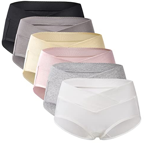 Mama Cotton Women's Under The Bump Maternity Panties Pregnancy Postpartum Maternity Underwear (Color-Multicolor-A 6 Pack, Size-M)