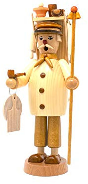 Drechslerei Friedbert Uhlig, Räuchermännchen Nr. 036/n, Holzwarenhändler, Natur, 25 cm hoch, aus regionalem Holz gedrechselt, echte Handarbeit aus dem Erzgebirge, Weihnachten, Holzkunst, Echtholz