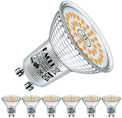 EACLL GU10 LED Warmweiss 6 Watt Ersetzt 90W Halogen Leuchtmittel, 6er-Pack, 660 Lumen 2700 Kelvin Birnen, AC 230V Flimmerfrei Strahler, Abstrahlwinkel 120 Grad Spot, Nicht Dimmbar Reflektorlampen