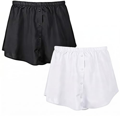 2 Pieces Adjustable Layering Fake Top Lower Sweep Shirt Extender Half-Length Mini Skirt Hemline for Women (Black and White,Large)