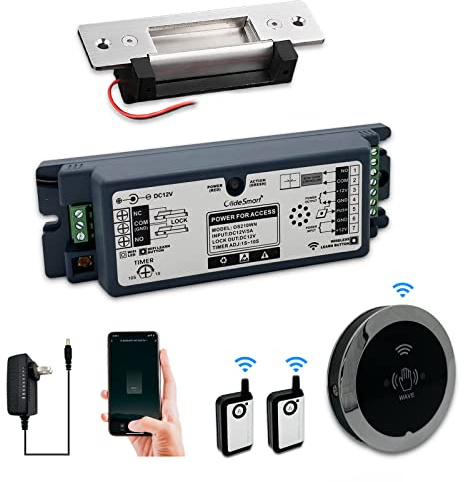Olideauto Door Entry Locking System,Compatible with Alexa,Google,Phone App,Hand Free Door Access Control Kit,Smart WiFi Built in Receiver+Electric Strike+Touchless Wave Hand Sensor+FoB Keys