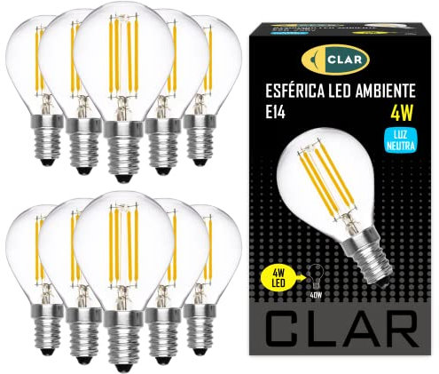 CLAR - E14 LED, Glühbirne E14, E14 Glühbirne, Leuchtmittel E14, LED Birne E14, LED Lampe E14, LED Glühbirne E14, E14 40 Watt, Birne E14, Glühbirnen E14, E14 LED 4000K, LED Filament, 4W (Pack 10)