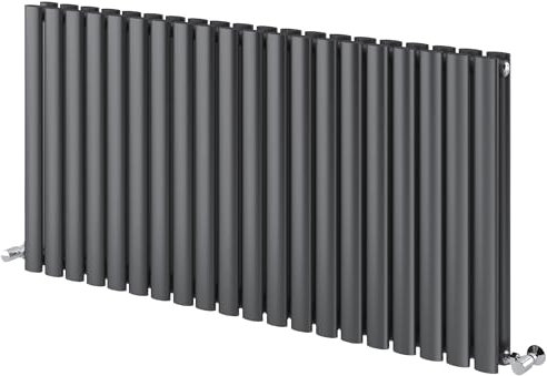 Go Bathrooms Horizontal Radiator 600 x 1180 Anthracite Oval Double Column Central Heating Under Window Radiator Grey Horizontal Kitchen Radiator