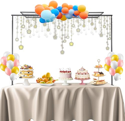 Hopesun Over The Table Rod Stand with Clamps 50-102 Adjustable Metal Balloon Arch Stand Flower Table Arch Suitable for Birthday,Party,Wedding,Halloween,Xmas Decoration,Black with Panel