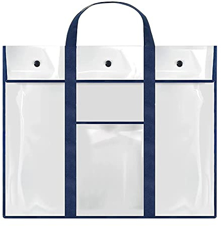 Large Waterproof PVC A2/A3/A4 Paper Art Portfolio Artist Carry Bag Clear Files Tote Bag with Handle Thick Hanging Pouch Teachers Art Students Storage Bag for Drawing Board Canvases Paints Pencils