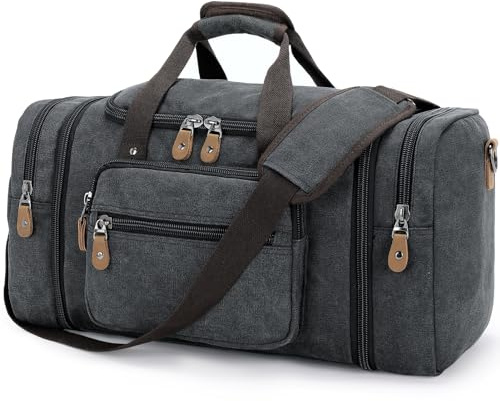 Gonex Canvas Duffle Bag for Travel 50L Expandable Duffel Weekend Overnight Bag men (Dark Gray)